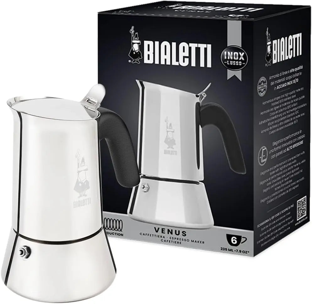 Bialetti - Venus Induction, Stovetop Coffee Maker, Stainless Steel, 6 Cups, 7.9 Oz, Silver