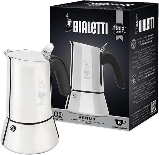Bialetti - Venus Induction, Stovetop Coffee Maker, Stainless Steel, 6 Cups, 7.9 Oz, Silver