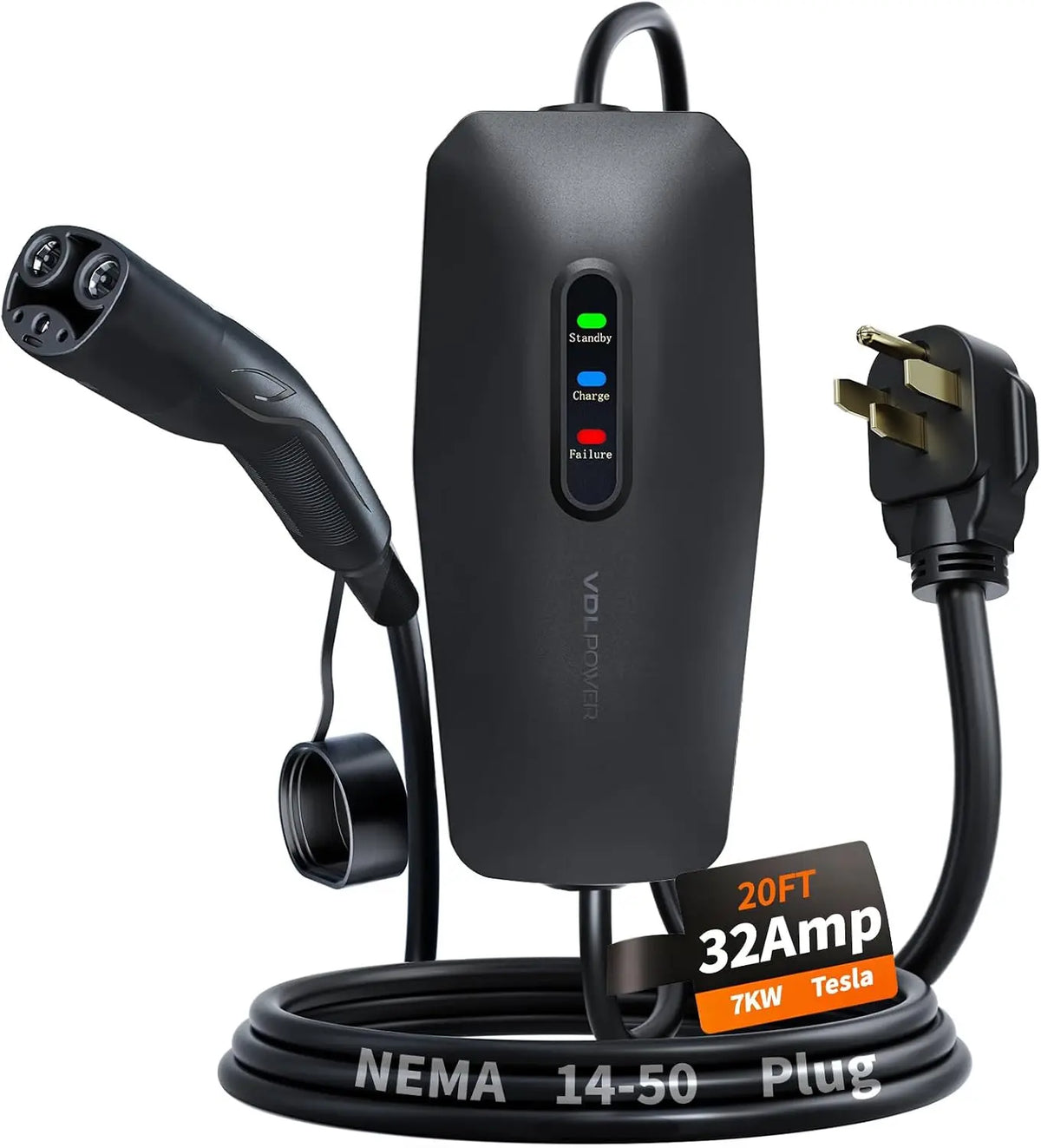 Level 2 Tesla Charger 32Amp - 7KW Electric Vehicle Portable Charger with 20FT Cable, Home EV Charging Station for Tesla Models Y/X/3/S