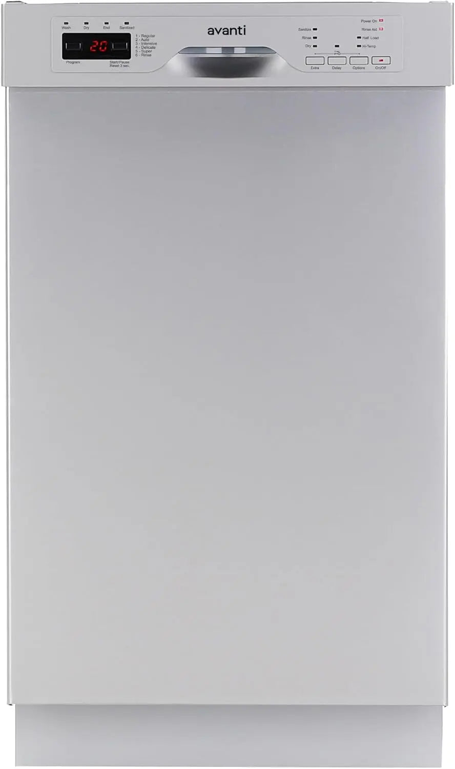 Avanti 18-Inch Dishwasher Machine with LED Display - Fits 8 Place Settings with 3 Wash Options, 53db, Stainless Steel