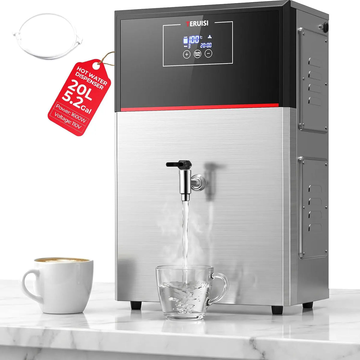 Commercial Hot Water Dispenser - 1600W Electric Water Boiler, 60L, 15.9Gal, /H Float-Ball Valve Stainless Steel Dispenser with Insulated PU Foam, 20L