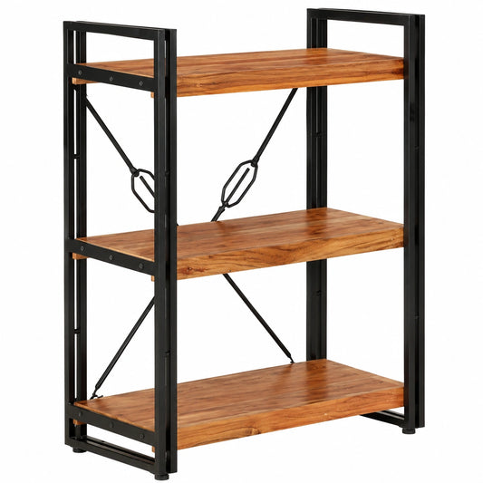 Libreria in Acacia a 3 Ripiani, 60x30x80 cm, per Soggiorno e Ufficio