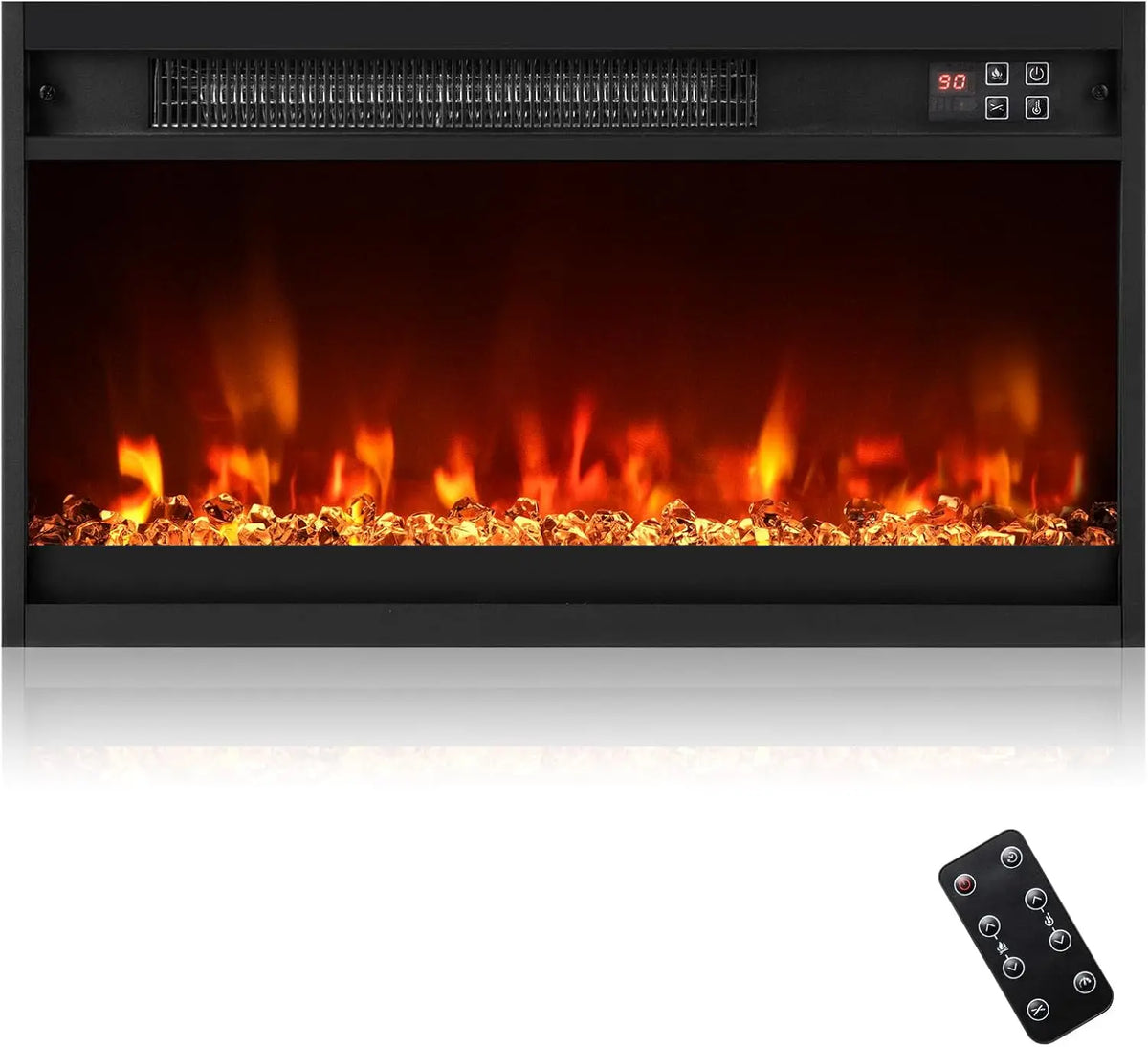 COSTWAY 1500W Electric Fireplace Insert 23-inch Wide - Remote Control, Black