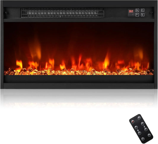 COSTWAY 1500W Electric Fireplace Insert 23-inch Wide - Remote Control, Black