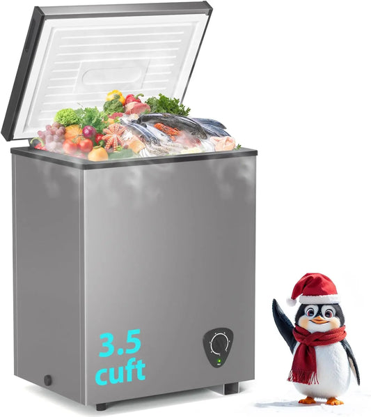 Lifeplus Chest Freezer - 3.5 Cubic Feet Small Deep Freezer Compact Top Open Door with Removable Basket, Gray