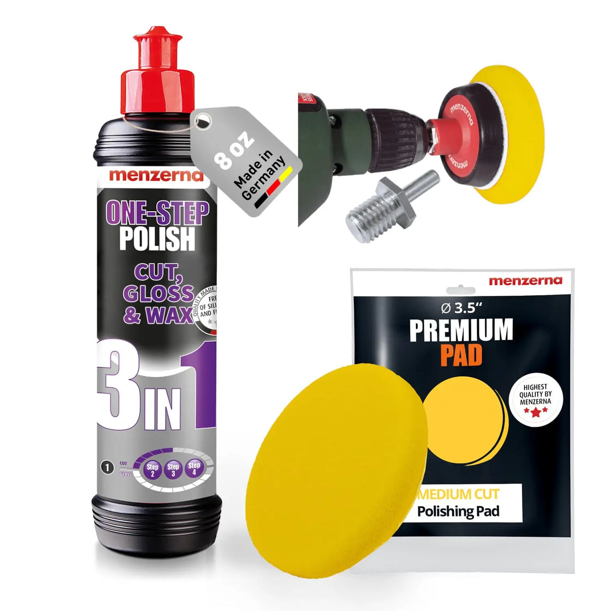 menzerna 3in1 Polishing Set I One-Step Polish - 8 oz I Medium Cut Pad