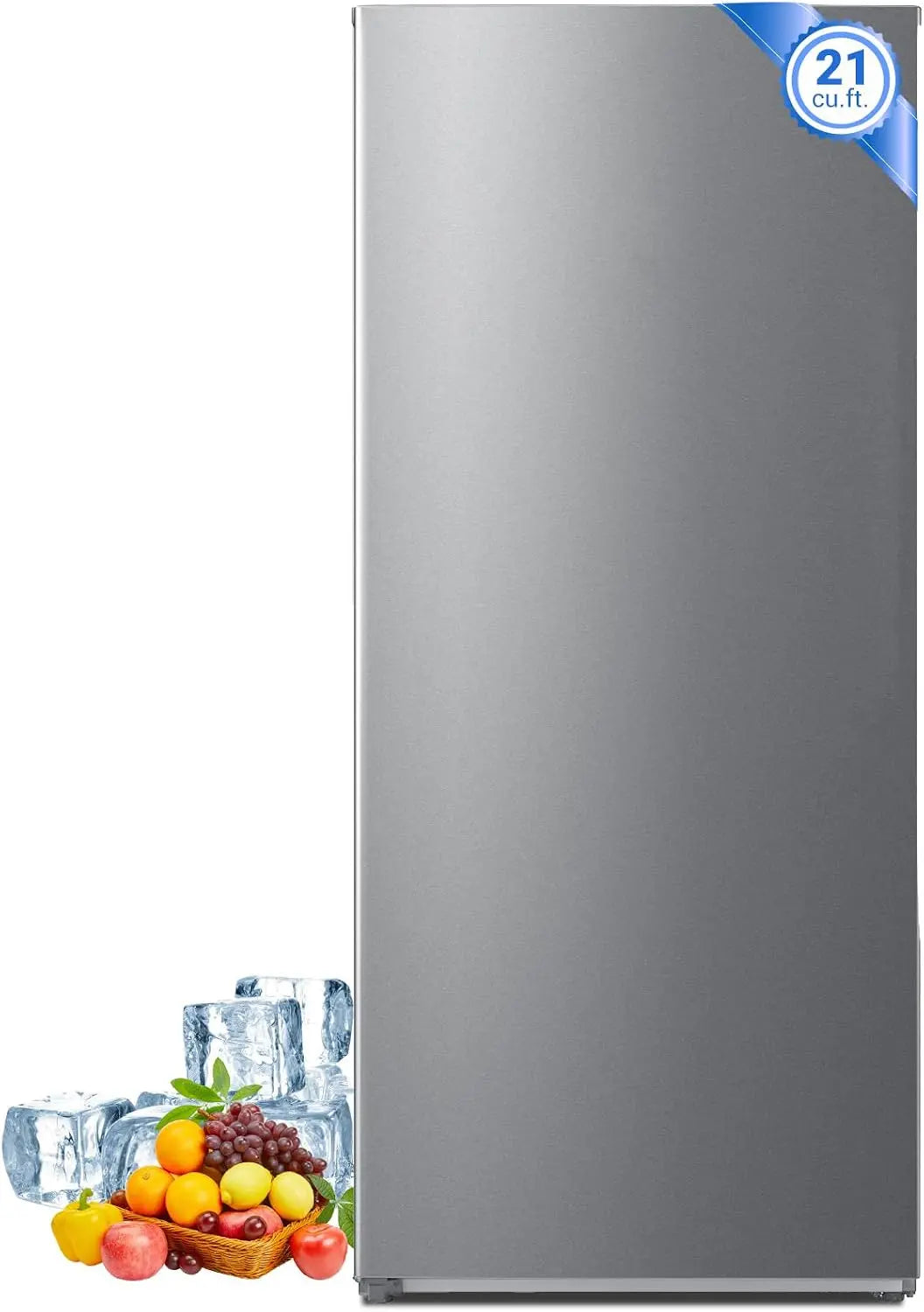 Smad 21 Cu. Ft. Standing Freezer Convertible Refrigerator with LED Light - Stainless Steel Frost Free Upright Freezer with Left Open Door for Kitchen