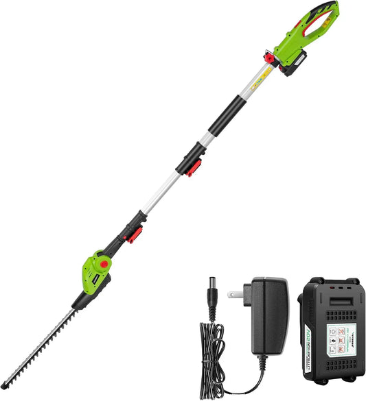 VIVOSUN 20 Inch Cordless Pole Hedge Trimmer - 20V Electric Bush Trimmer with 20 Inch Dual-Action Laser Blade, Adjustable Cutting Head