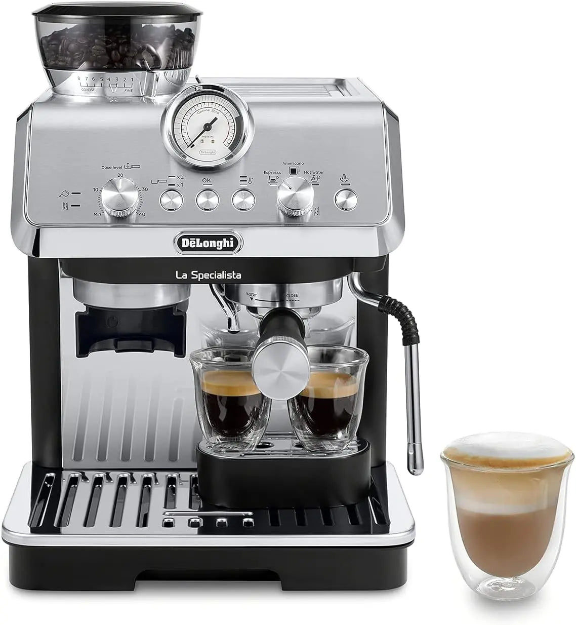 De'Longhi La Specialista Espresso Machine with Grinder - Milk Frother, 1450W, Barista Kit, Bean to Cup Coffee & Cappuccino Maker, Stainless Steel