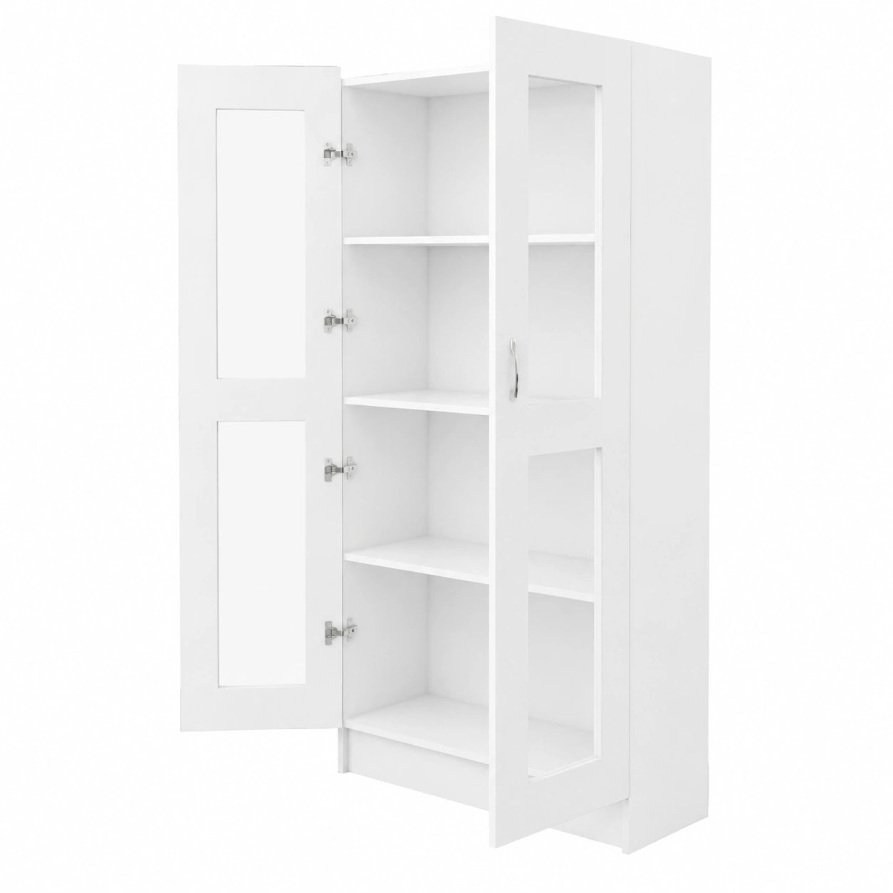 Vetrina in Vetro Homgoday con Ripiani Regolabili e Porte Doppie, Mobiletto per Soggiorno e Cucina, Bianco 82,5x30,5x150 cm