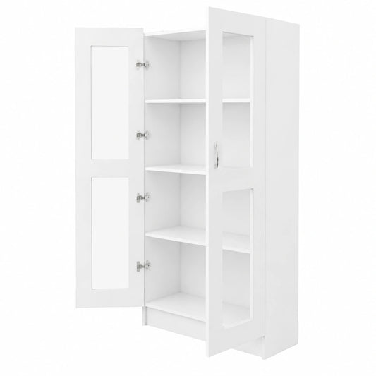 Vetrina in Vetro Homgoday con Ripiani Regolabili e Porte Doppie, Mobiletto per Soggiorno e Cucina, Bianco 82,5x30,5x150 cm