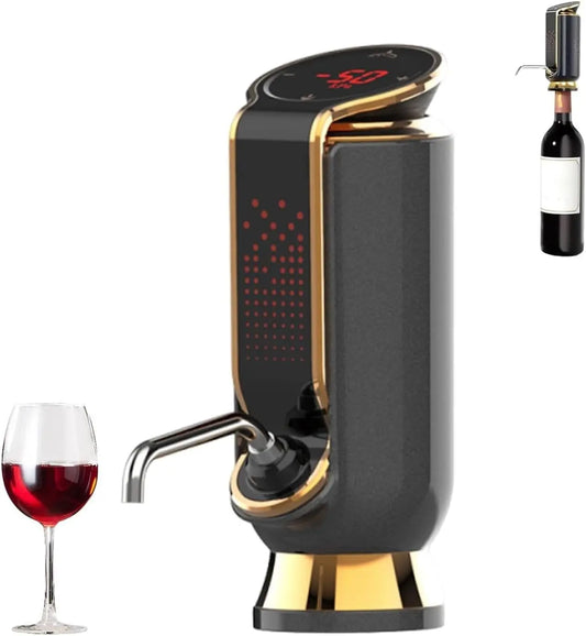 Electric Wine Aerator & Preserver - Smart Automatic Dispenser with Instant Aeration, LED Display, Adjustable Pouring Doses, Rechargeable, Black