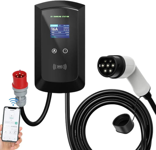 32A EV Charging Station 22KW 3Phase Electric Vehicle Car Charger 11KW Type2 IEC62196-2 EVSE Wallbox APP Control 5m Cable - 11KW 16A 3 Phase