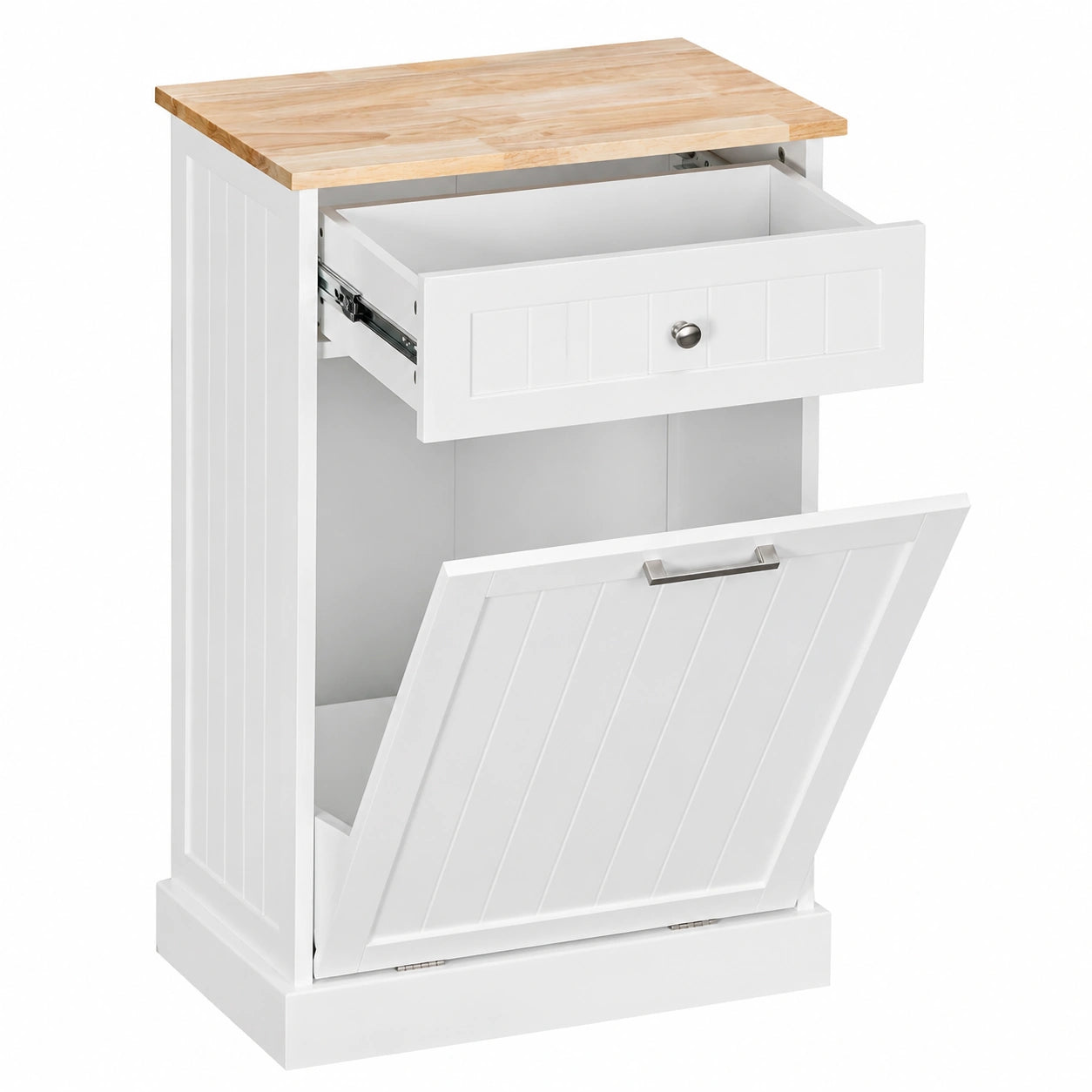 Mobile Credenza da Cucina Rustico con Cassetto e Vano per Bidoni, Bianco, 51x33.5x90 cm