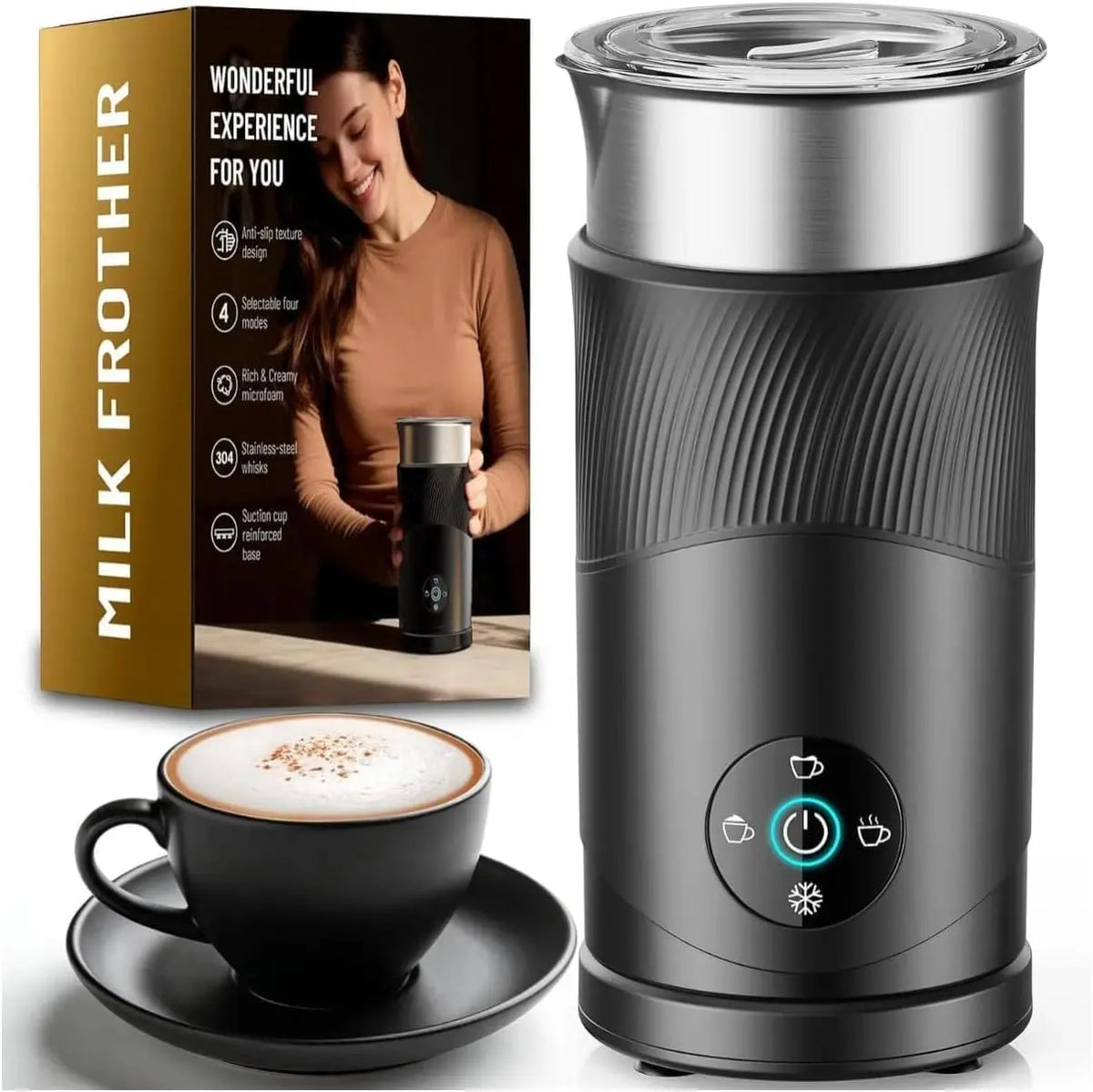 350ml Electric Milk Frother: 4-in-1 Hot & Cold - 120s Fast Frothing