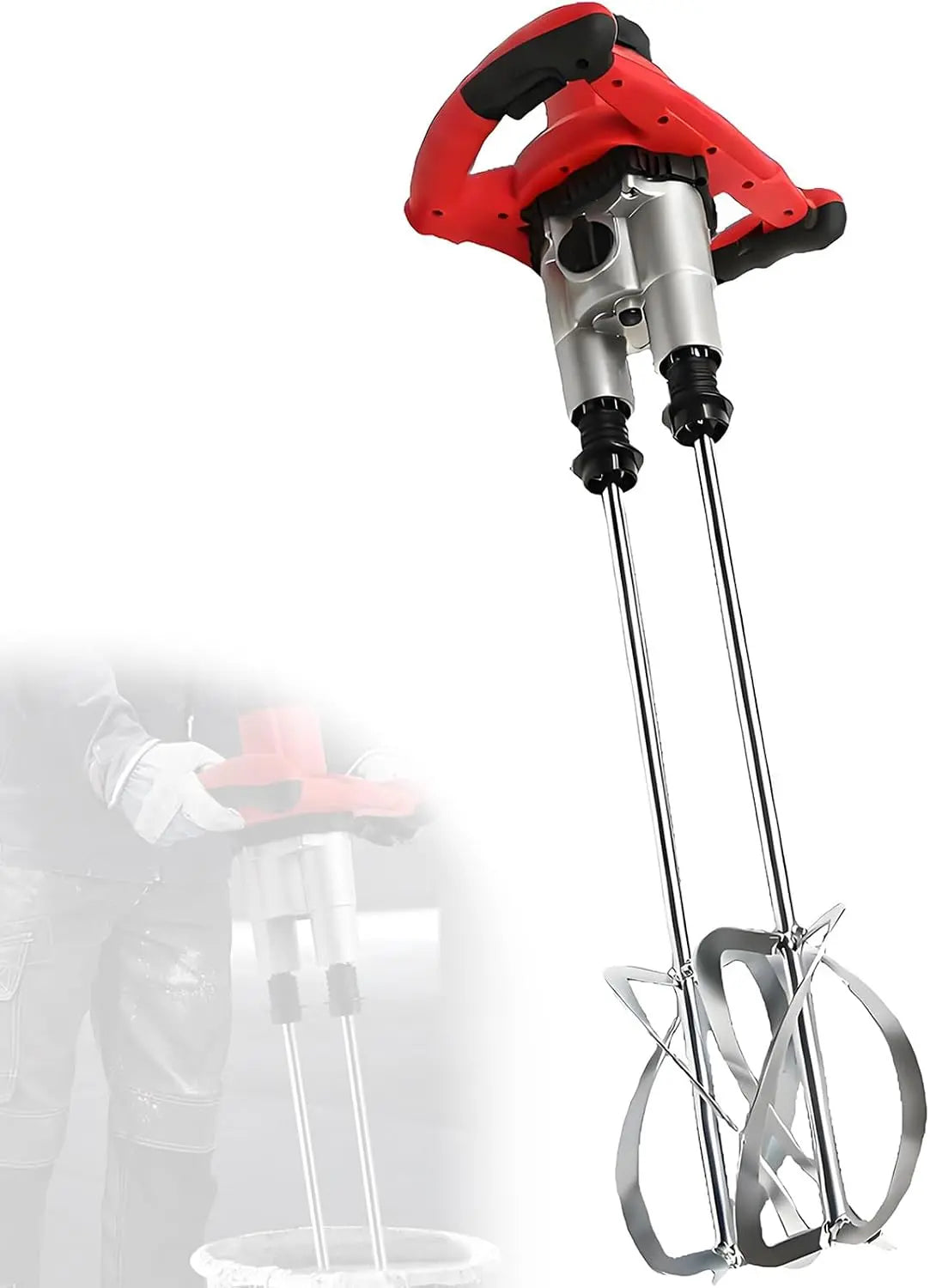 BANGBANGJI Commercial Double-Paddle Electric Cement Mixer 2800W 6-Speed Electric Concrete Mixer - Dual Rods for Professional Construction