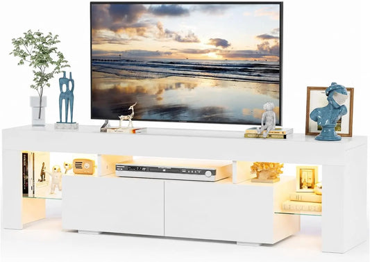 JUMMICO 63 Inch Modern LED TV Stand for 70 Inch TV - White