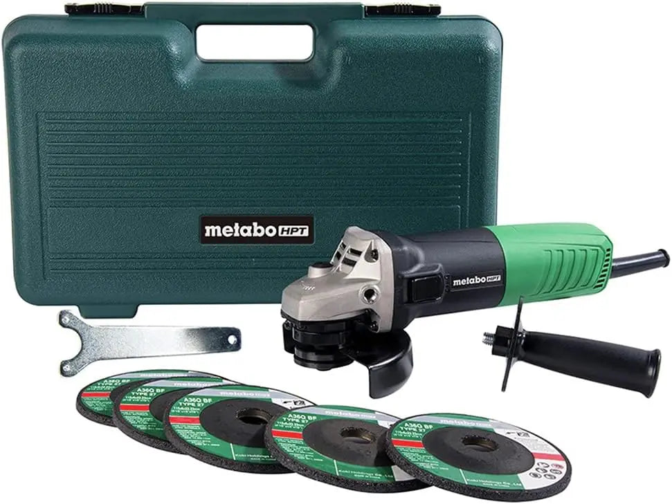 Metabo HPT 4-1/2-Inch Angle Grinder - Includes 5 Grinding Wheels & Hard Case, 6.2-Amp Motor, Compact &, G12SR4