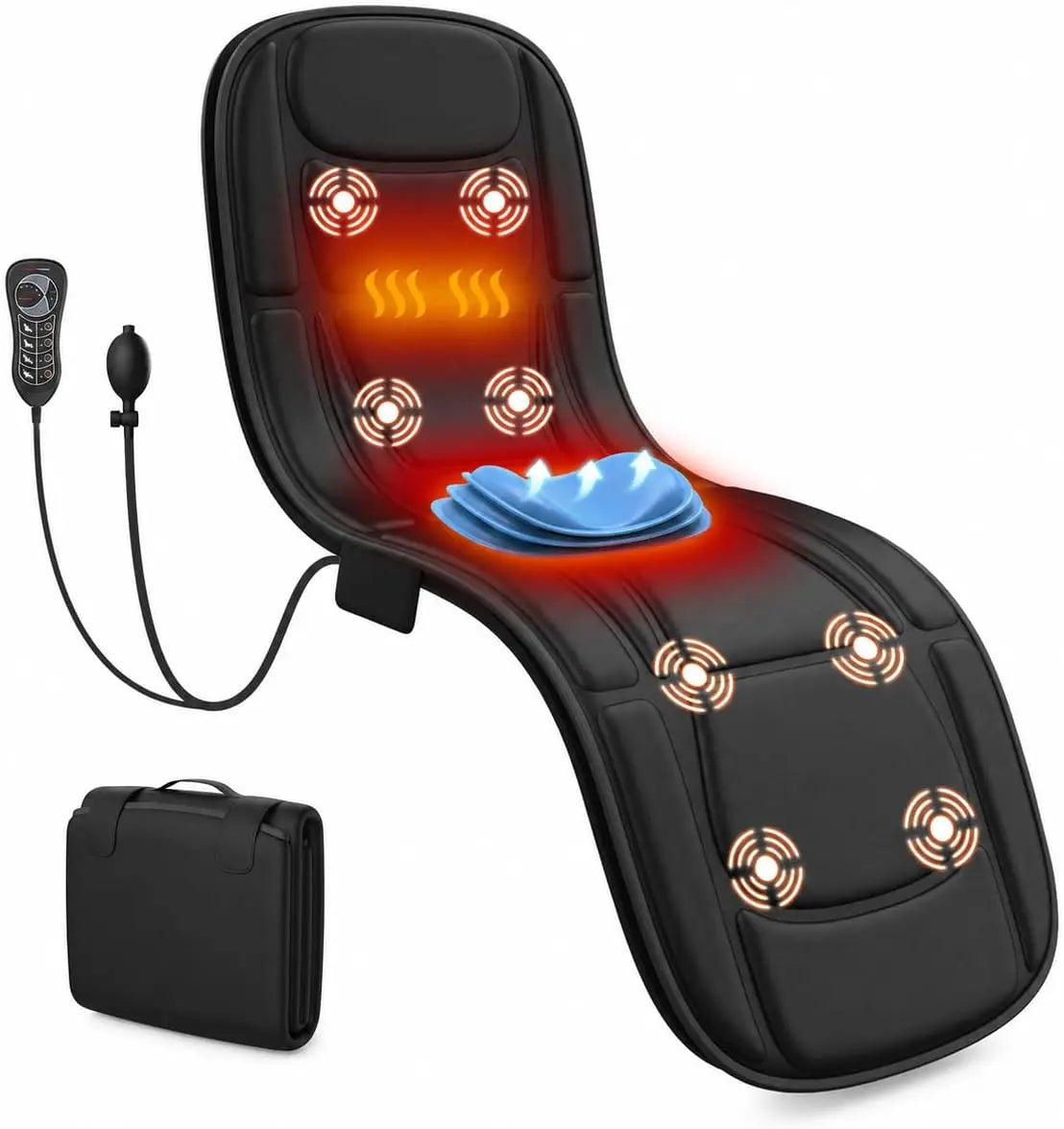 Full Body Massage Mat with Heat - Vibration Massage Mattress Pad with Lumbar Support Cushion, Foldable Massage Mat for Bed, Sofa & Floor