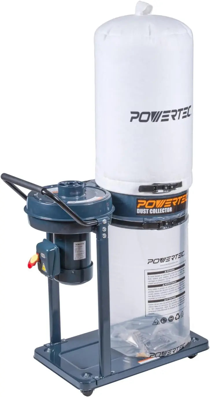 POWERTEC 1 HP Dust Collector with 1 Micron Dust Collector Bags and Mobile Base - Dust Collectors with 800 CFM for Woodworking Dust Collection System