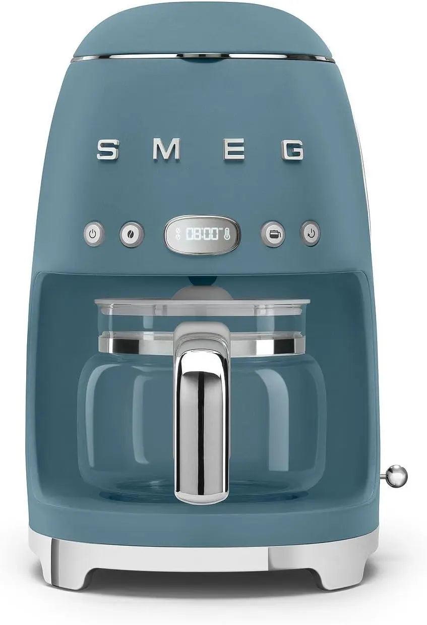 Smeg - DCF02SBMEU Filter Coffee Maker, Aroma and Autostart Function, Glass Jug Up to 12 Cups, 2 Levels of Intensity, Keep Warm Mode, 1050 W