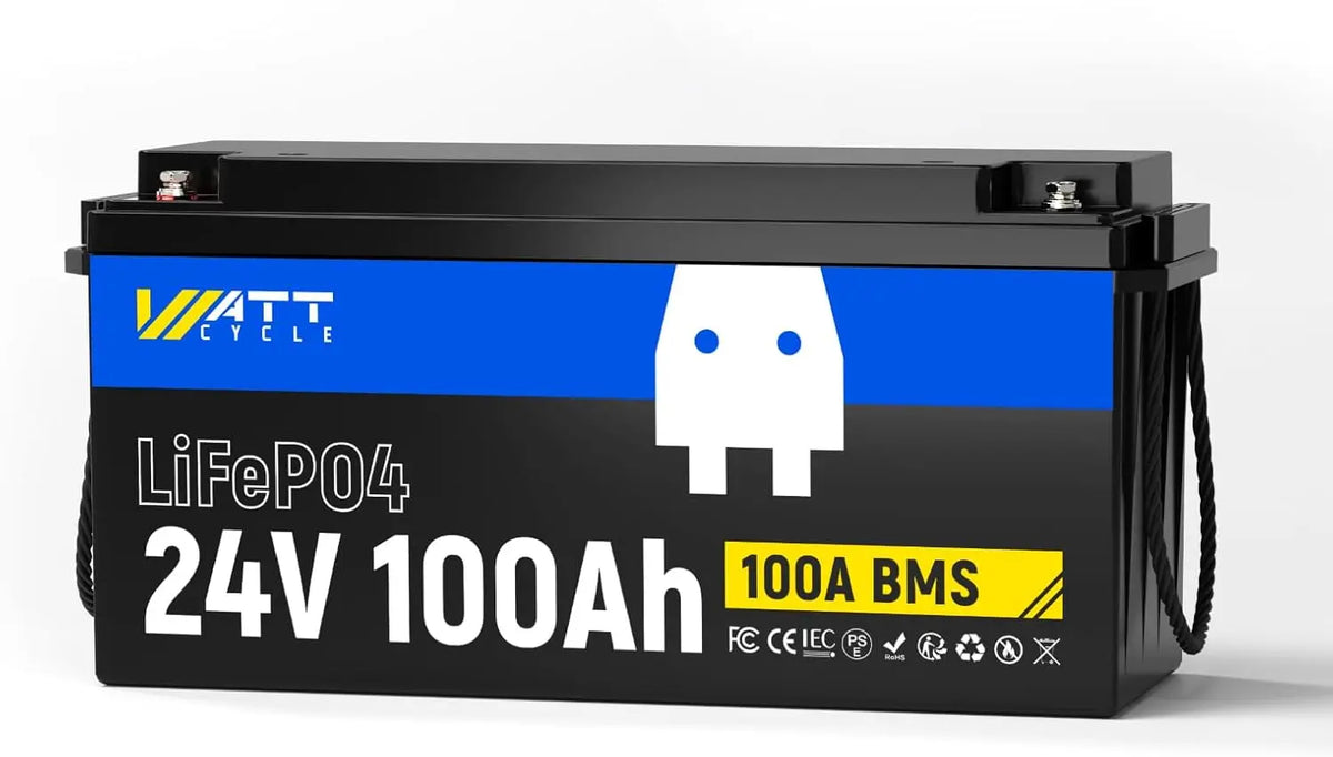 Wattcycle - 24V 100Ah LiFePO4 Battery 100A BMS 2.56kWh A+ Cells