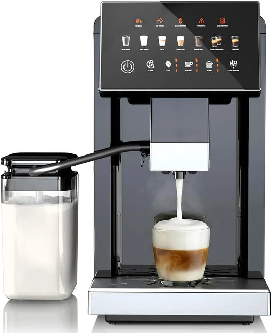 Kndko Fully Automatic Coffee Machine - 20 Bar Automatic Espresso Machine, Coffee Maker with Grinder for 15 Settings, Auto Self-Cleaning