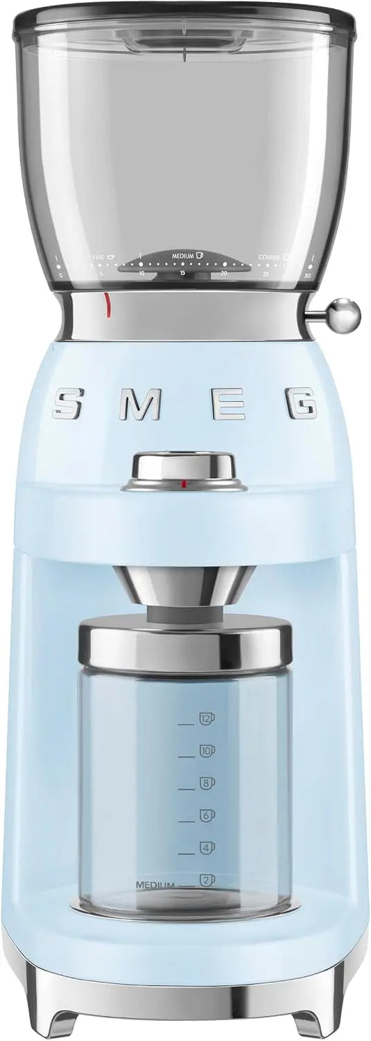 SMEG CGF11 Retro-Style Coffee Grinder - Burr Mill with 30 Grind Settings, Stainless Steel Conical Burrs, Removable Hopper, Drip