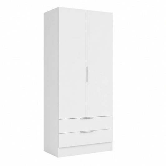 Armadio Guardaroba 2 Ante e Cassetti per Camera da Letto, Bianco 82x46x184 cm