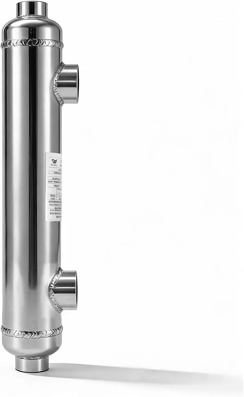 AB Pool Heat Exchanger 300 kBtu Stainless Steel 316L Same Side Ports 2 Inch & 1 1/2 Inch FPT for 23 - 800 Gallon PoolSpa/Swimming/Solar Heating