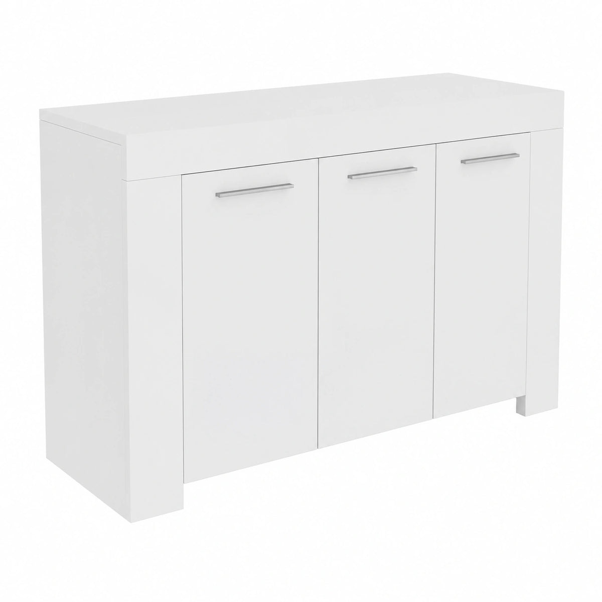 Mobile Credenza Nairobi 3 Ante, Legno Bianco, 5 Ripiani per Soggiorno o Cucina, 144x80x42 cm