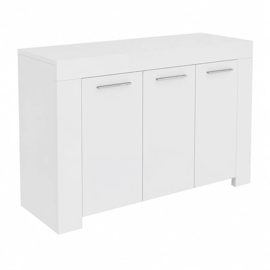 Mobile Credenza Nairobi 3 Ante, Legno Bianco, 5 Ripiani per Soggiorno o Cucina, 144x80x42 cm