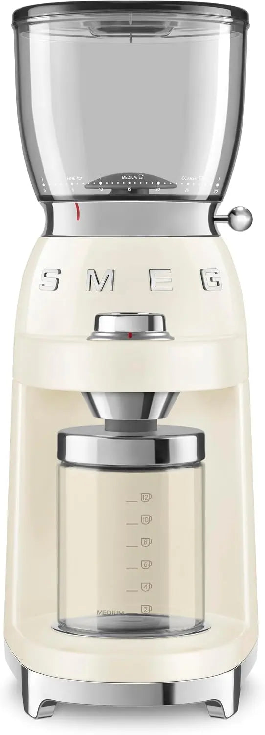 SMEG CGF11 Retro-Style Coffee Grinder - Burr Mill with 30 Grind Settings, Stainless Steel Conical Burrs, Removable Hopper, Drip, French Press-Cream