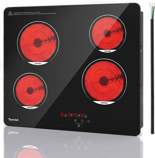 TOPWISH 24 Inch Electric Cooktop - 4 Burners Built-in Electric Stove Top