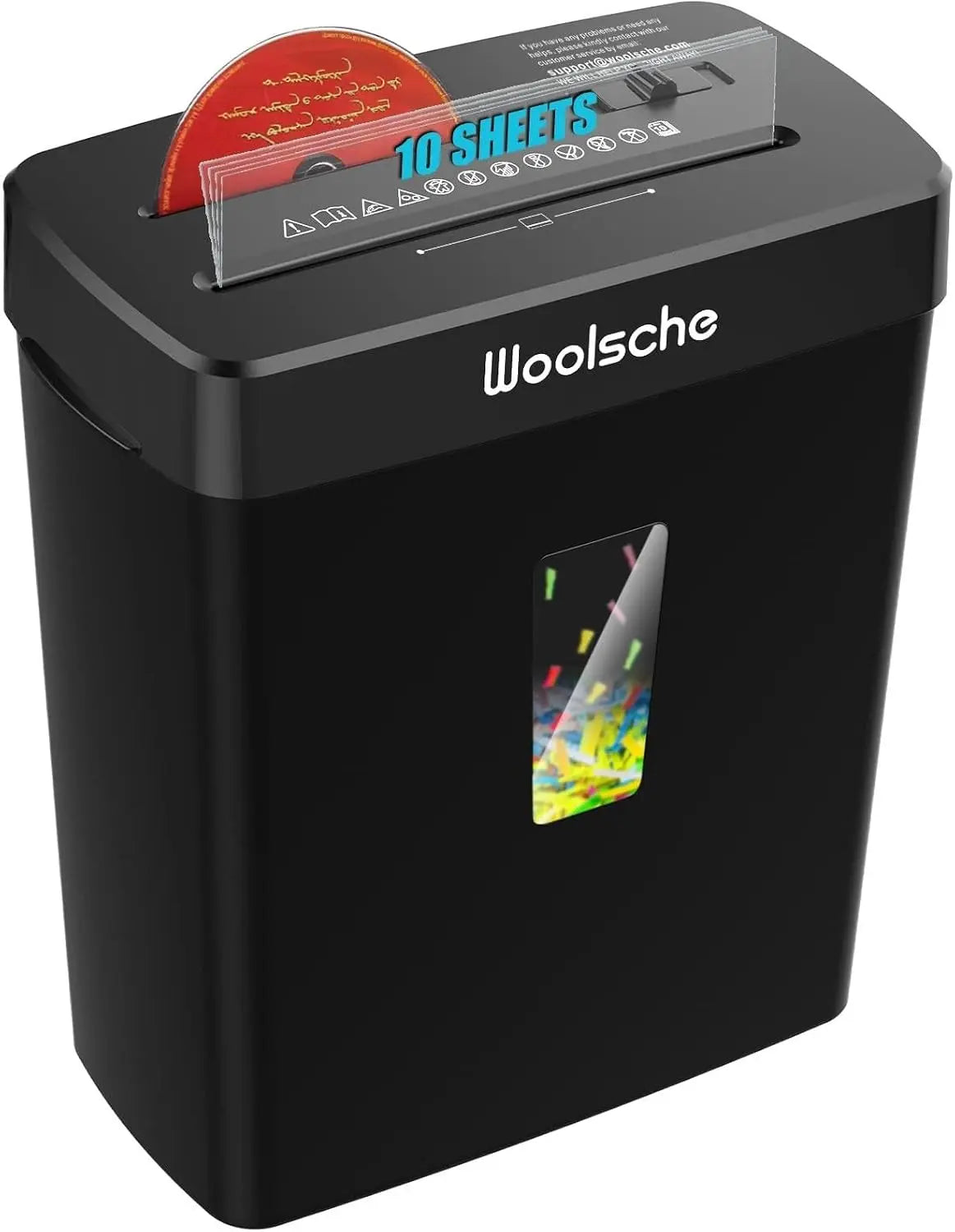Woolsche Paper Shredder for Home Office - 10-Sheet Cross Cut, 3.43 Gal Basket