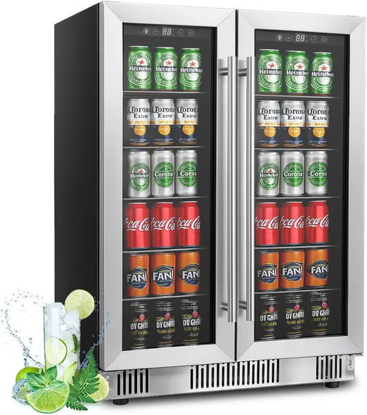DOGHLY 24 Inch Dual Zone Wine and Beverage Refrigerator - 210 Cans