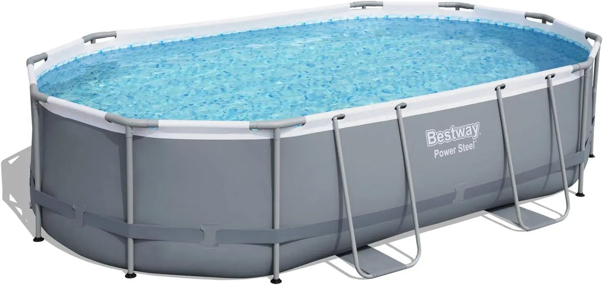 Bestway Power Steel Oval Frame Swimming Pool Set Dark Gray - Filter Pump and Accessories 488 x 305 x 107 cm