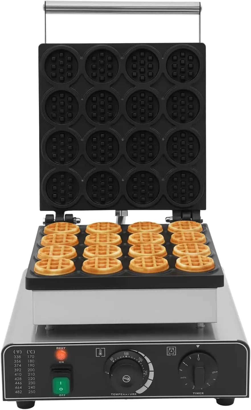 1750W Commercial Waffle Maker - 16PCS Mini Round Waffle Baker Machine