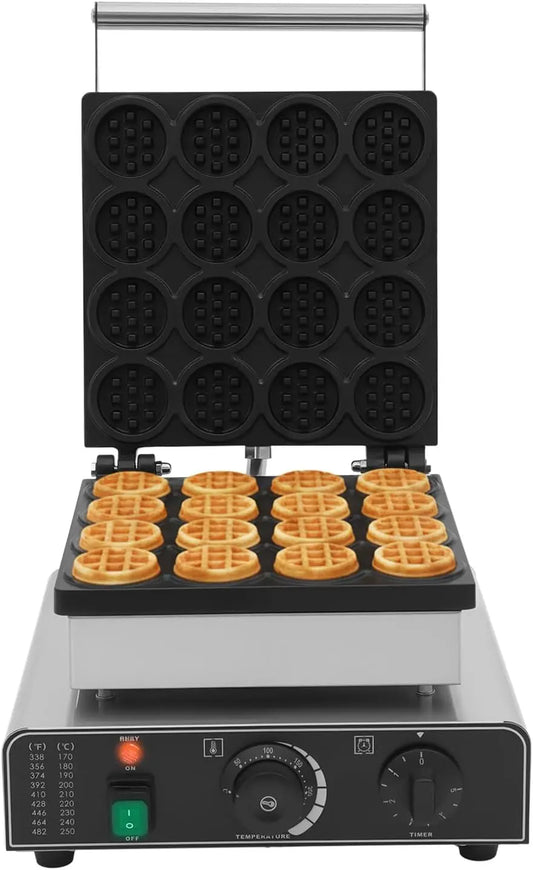 1750W Commercial Waffle Maker - 16PCS Mini Round Waffle Baker Machine
