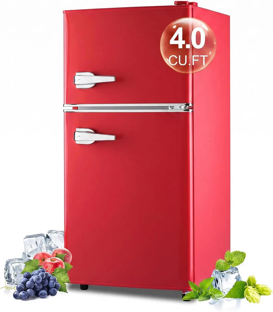 Retro Mini Fridge with Freezer 4.0 Cu. Ft. - Small Refrigerator Dual Door