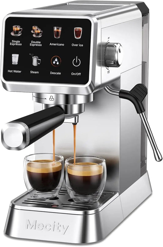 Mecity 20 Bar Espresso Machine with Milk Frother - Touchscreen Coffee Maker for Espresso, Americano & Over Ice Coffee