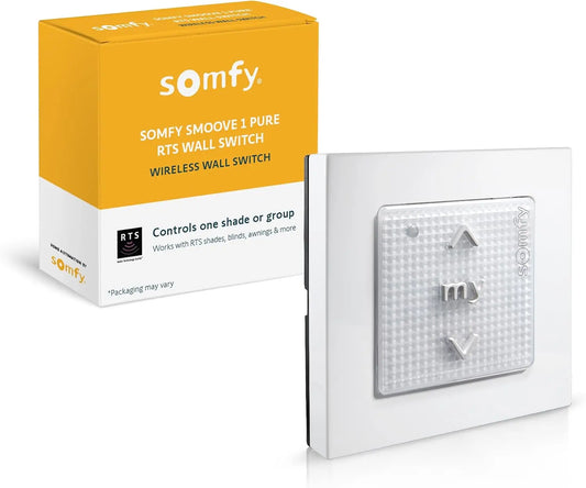 Somfy Smoove 1 RTS Pure - 1-Channel Wall Mount Switch for RTS Motorized Shades, Curtains, and Blinds, Mounts Easily to Wall or Surface, #1811533