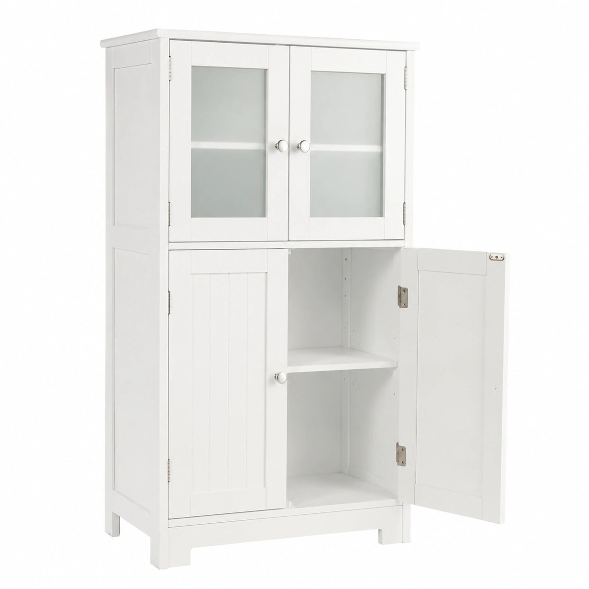 Armadio Salvaspazio in Legno con Ante in Vetro, Mobiletto da Bagno e Cucina, Bianco, 30x60x109 cm