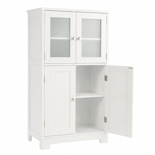 Armadio Salvaspazio in Legno con Ante in Vetro, Mobiletto da Bagno e Cucina, Bianco, 30x60x109 cm