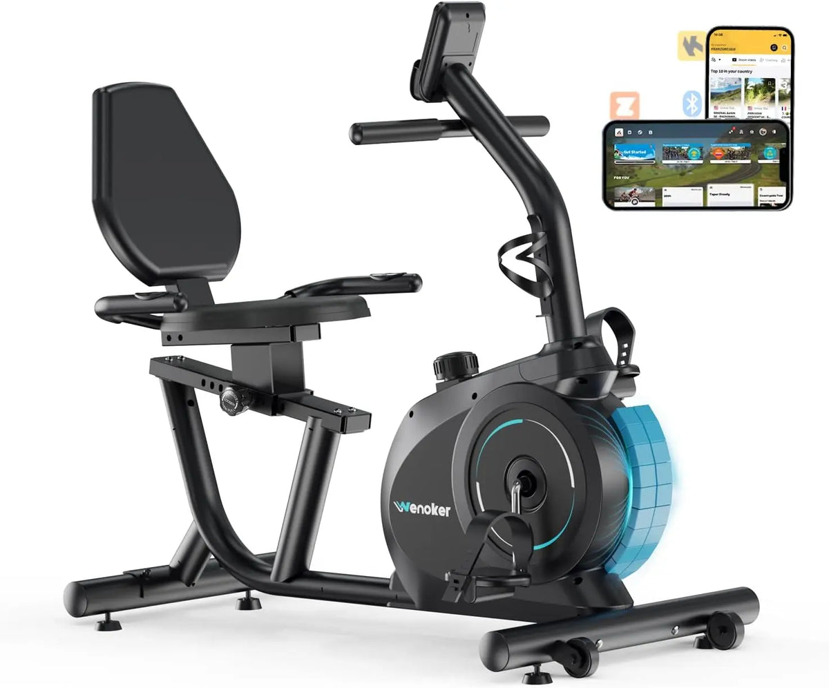 Wenoker Recumbent Exercise Bike for Home - Quiet Magnetic Stationary Bike with Bluetooth APP Connectivity, 15-Level Magnetic Resistance, LCD Monitor