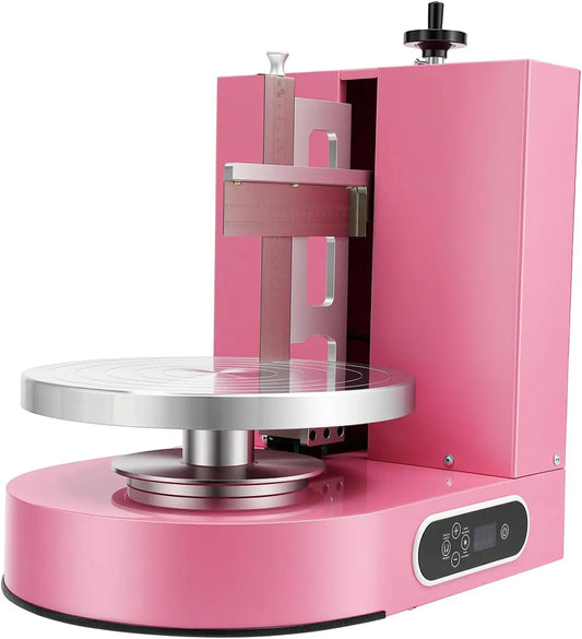 Display Smooth Cream Cake Decorating Machine - Adjustable 4-12 Inch, 200W Pure Copper Motor 320RPM, LCD Touch Screen, Leakage Protection, Pink