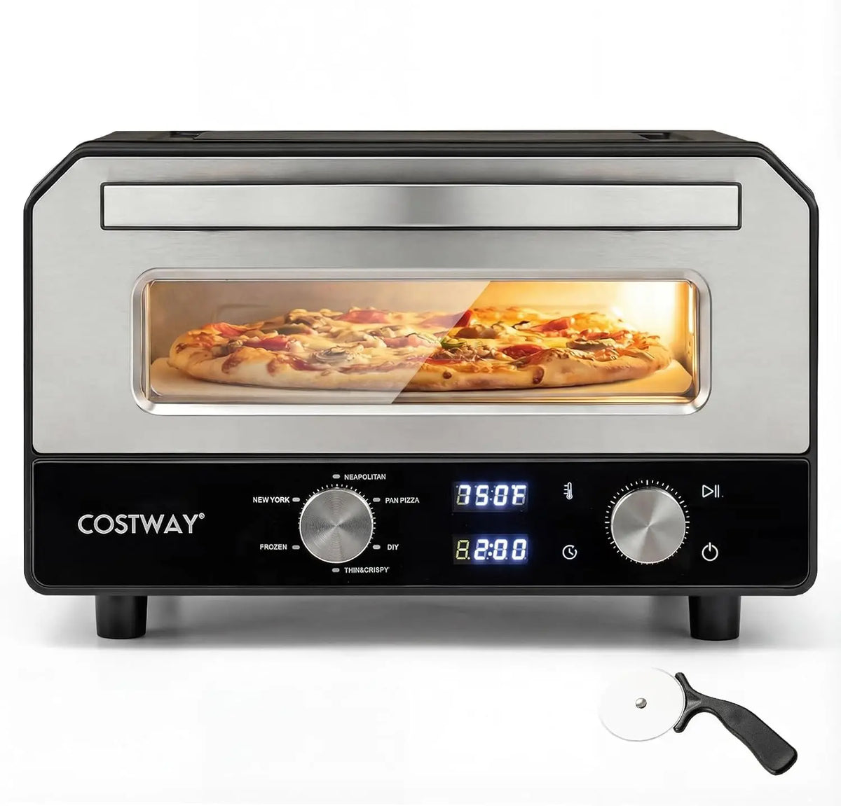COSTWAY 1700W Electric Pizza Oven Indoor - 6 Presets & 2-Min Rapid Baking