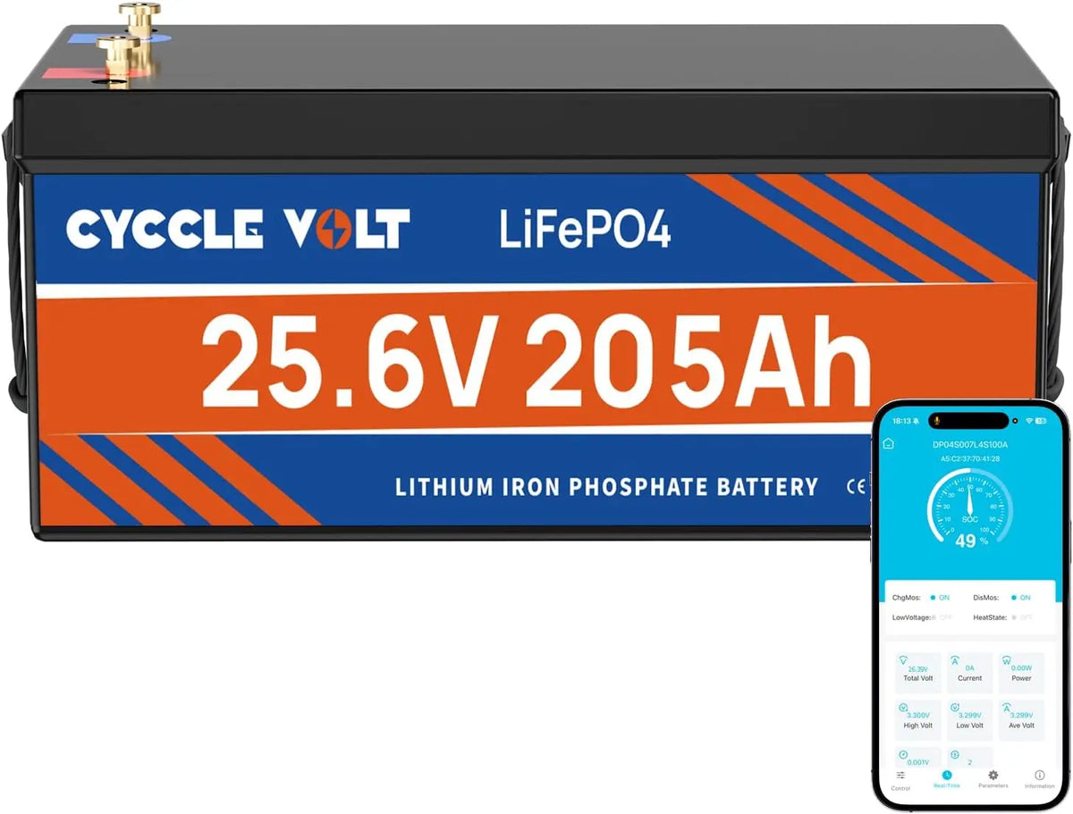 24V 200Ah - 205Ah, LiFePO4 Battery with 200A Bluetooth BMS, APP Control, 5248Wh Lithium Battery, Low-Temp Cutoff, Up to 15000 Cycles, RV, Solar
