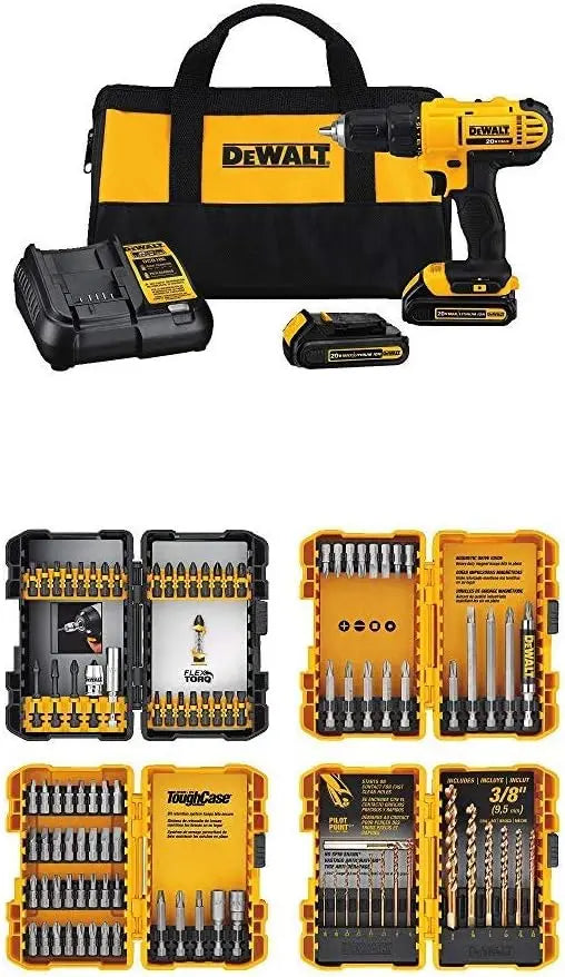 DEWALT 20V Max* Cordless Drill/Driver Kit with Screwdriver/Drill Bit Set - 100-Piece, DCD771C2 & DWA2FTS100