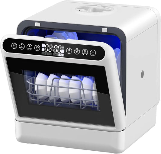 Countertop Dishwasher - Portable Dishwasher with 5L Built-in Water Tank, 5 Programs with 40 dB, 360° Dual Spray, 6 Full Accessories for Homes